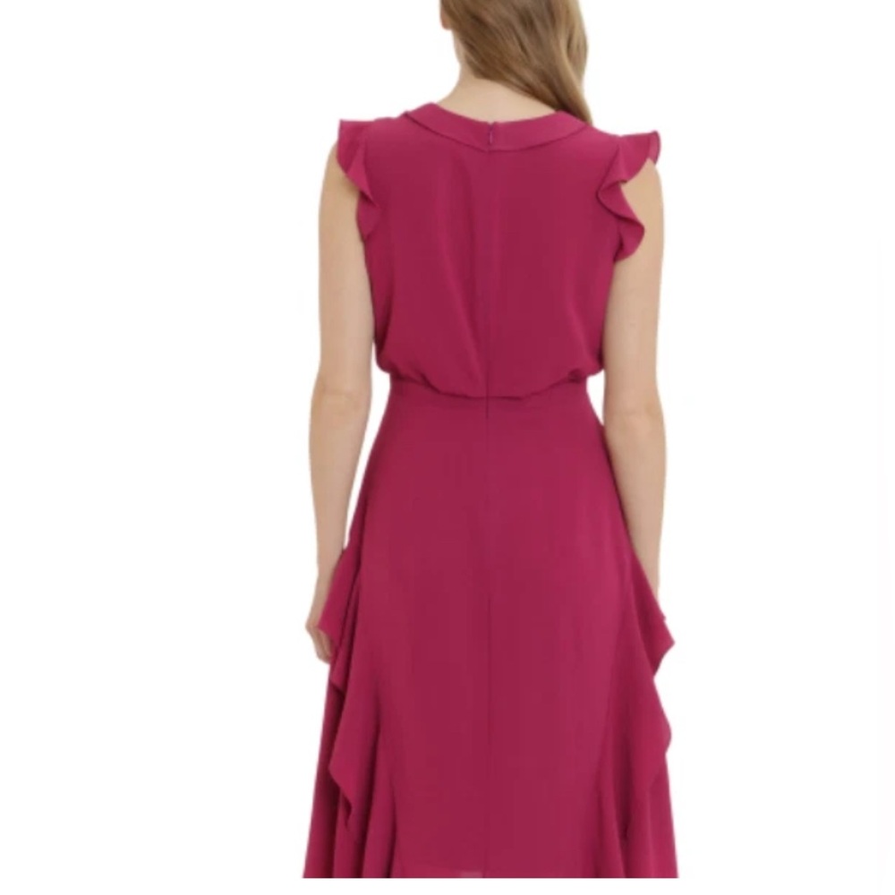 London Times Fuchsia Ruffle High-Low Dress - Picture 3 of 7